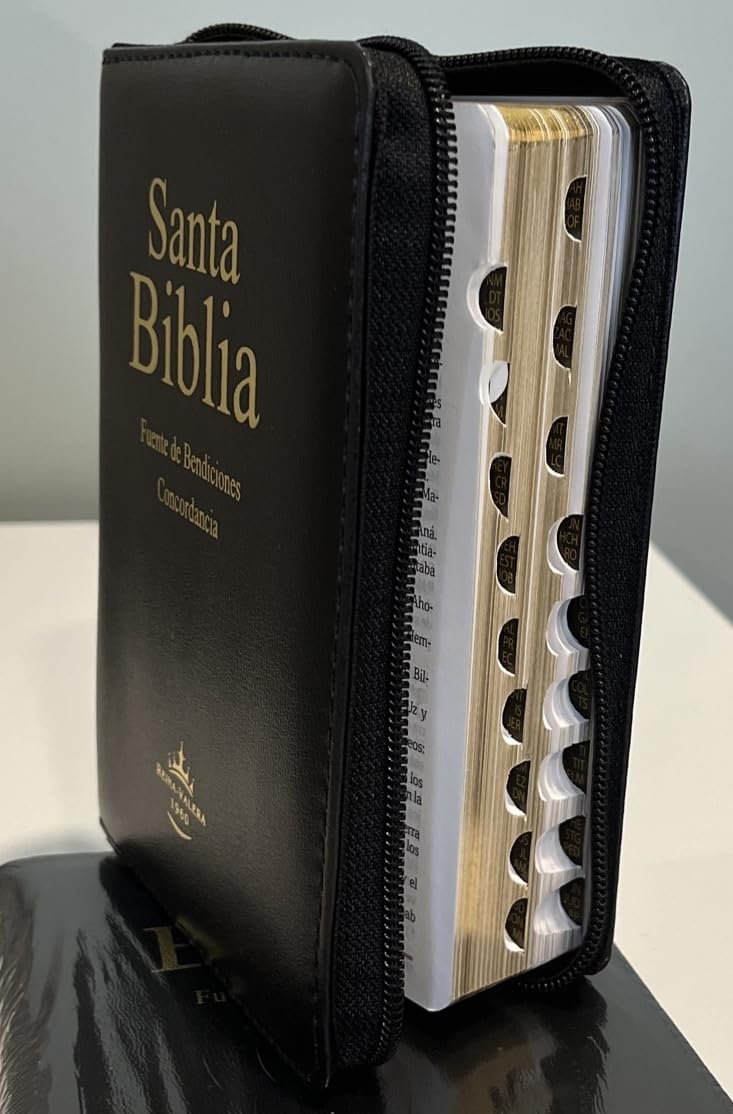 BIBLIA FUENTE DE BENDICIONES COMPACTA CON CIERRE RV1960, IMIT. PIEL, NEGRO CON ÍNDICE