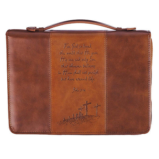 Christian Art Gifts Men or Women's Classic Bible Cover Gospel John 3:16, Brown Faux Leather, Medium