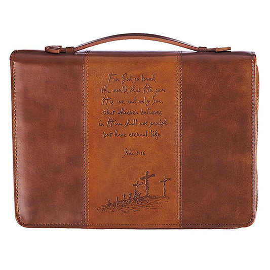 Christian Art Gifts Men or Women's Classic Bible Cover Gospel John 3:16, Brown Faux Leather, Medium