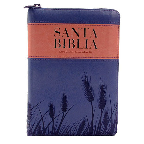 Biblia RVR60 tamaño portátil Letra Grande cierre/índice piel italiana lila/rosa con espigas Bonded Leather